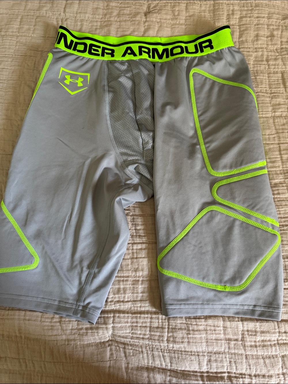 Under Armour Men’s Gray Compression Shorts with Neon Yellow Trim